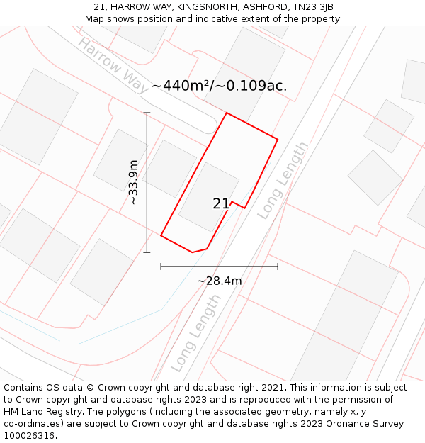 21, HARROW WAY, KINGSNORTH, ASHFORD, TN23 3JB: Plot and title map