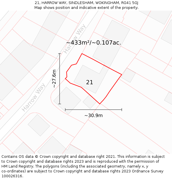 21, HARROW WAY, SINDLESHAM, WOKINGHAM, RG41 5GJ: Plot and title map