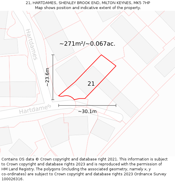 21, HARTDAMES, SHENLEY BROOK END, MILTON KEYNES, MK5 7HP: Plot and title map