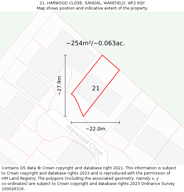 21, HARWOOD CLOSE, SANDAL, WAKEFIELD, WF2 6QY: Plot and title map
