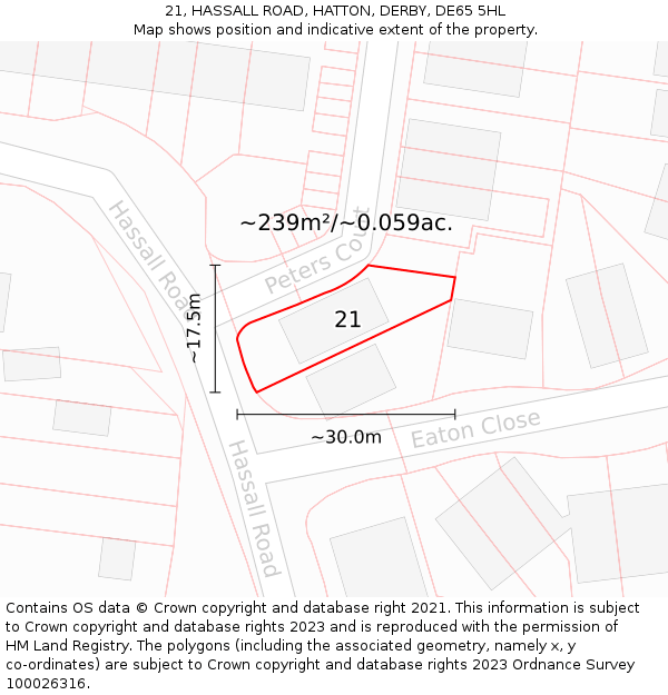 21, HASSALL ROAD, HATTON, DERBY, DE65 5HL: Plot and title map