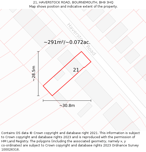 21, HAVERSTOCK ROAD, BOURNEMOUTH, BH9 3HQ: Plot and title map