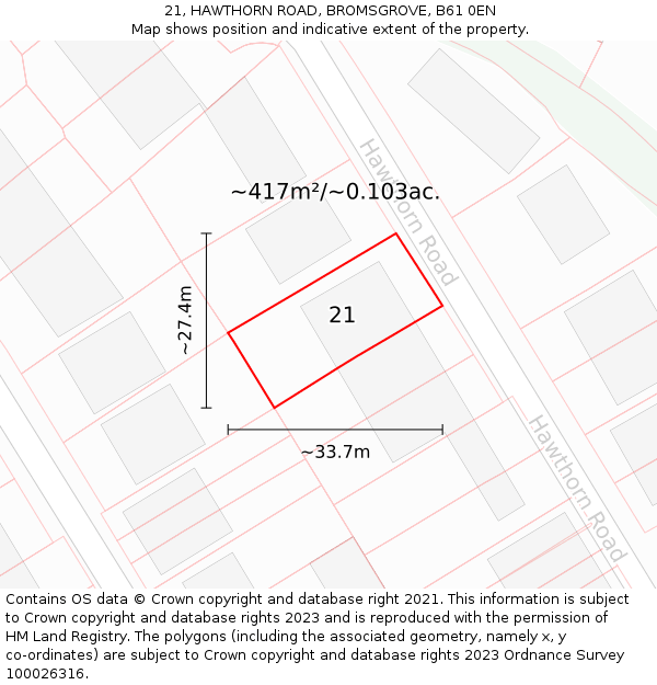 21, HAWTHORN ROAD, BROMSGROVE, B61 0EN: Plot and title map