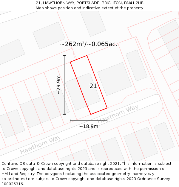 21, HAWTHORN WAY, PORTSLADE, BRIGHTON, BN41 2HR: Plot and title map