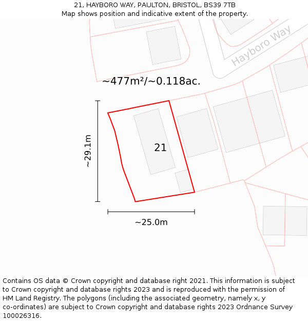 21, HAYBORO WAY, PAULTON, BRISTOL, BS39 7TB: Plot and title map