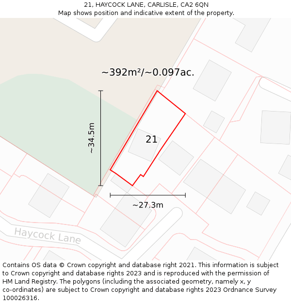 21, HAYCOCK LANE, CARLISLE, CA2 6QN: Plot and title map