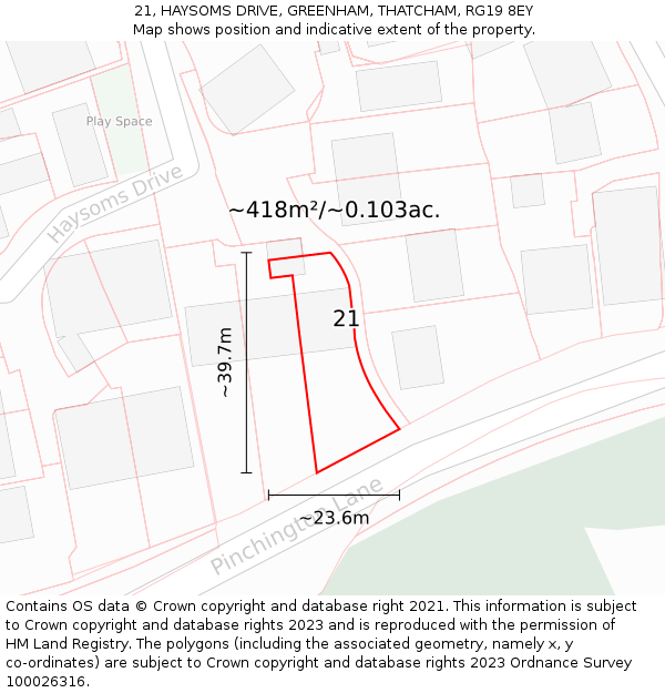 21, HAYSOMS DRIVE, GREENHAM, THATCHAM, RG19 8EY: Plot and title map