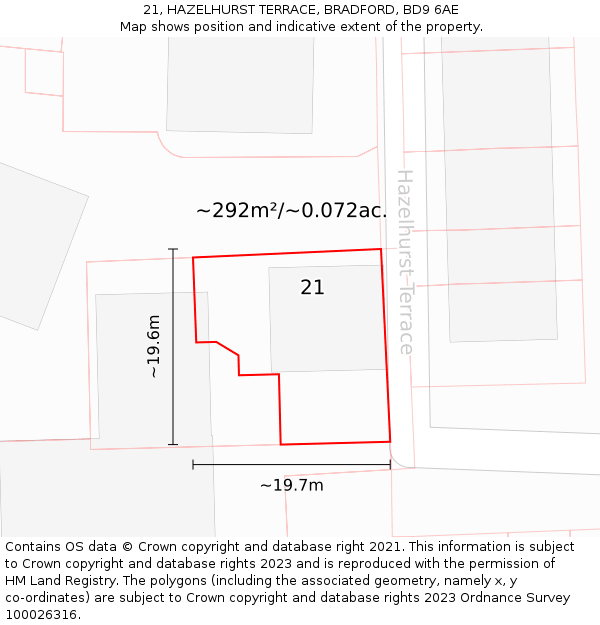 21, HAZELHURST TERRACE, BRADFORD, BD9 6AE: Plot and title map