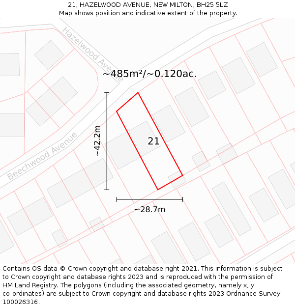 21, HAZELWOOD AVENUE, NEW MILTON, BH25 5LZ: Plot and title map