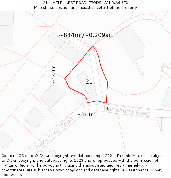 21, HAZLEHURST ROAD, FRODSHAM, WA6 6EX: Plot and title map