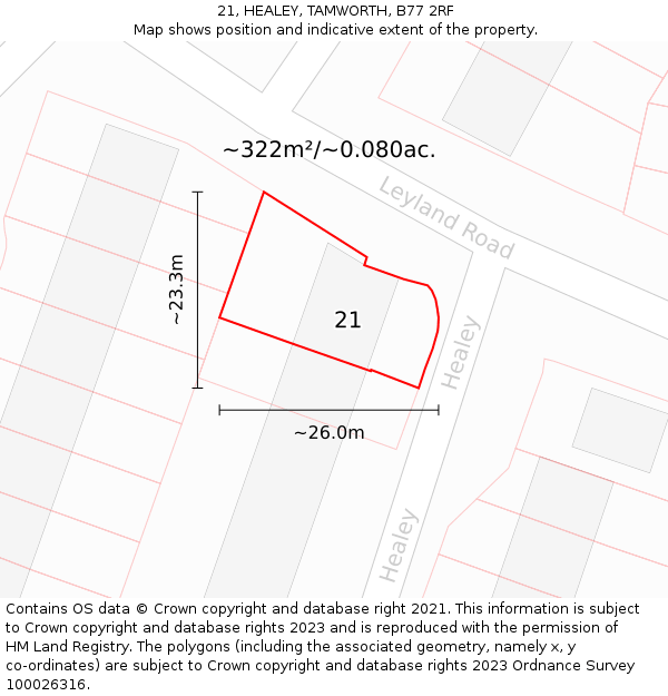 21, HEALEY, TAMWORTH, B77 2RF: Plot and title map