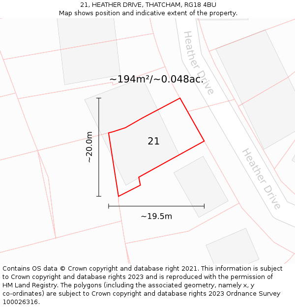 21, HEATHER DRIVE, THATCHAM, RG18 4BU: Plot and title map
