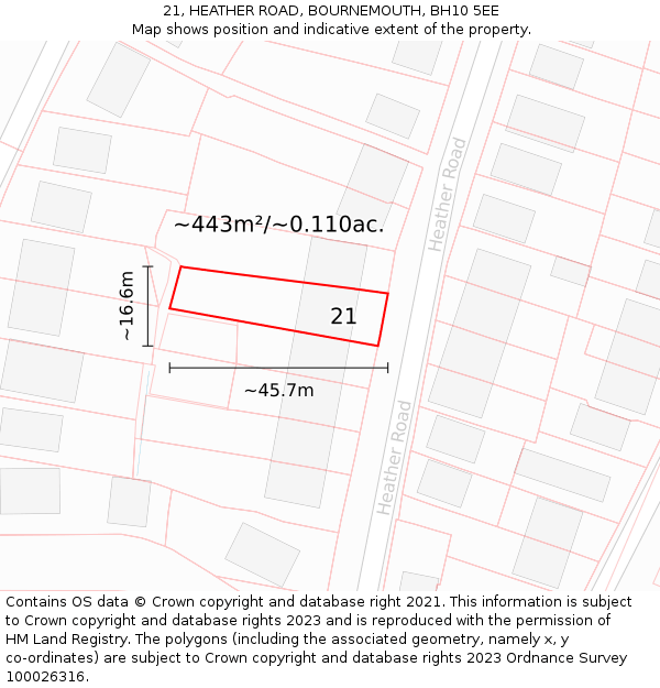 21, HEATHER ROAD, BOURNEMOUTH, BH10 5EE: Plot and title map