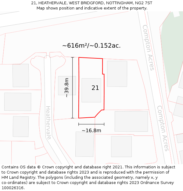 21, HEATHERVALE, WEST BRIDGFORD, NOTTINGHAM, NG2 7ST: Plot and title map