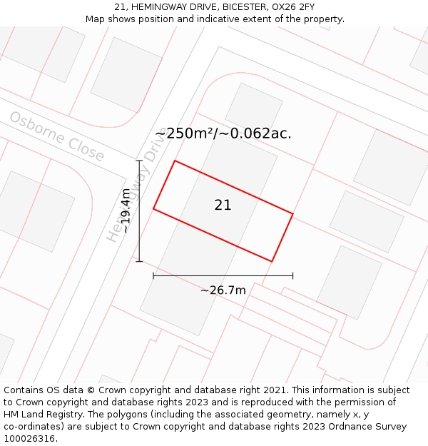 21, HEMINGWAY DRIVE, BICESTER, OX26 2FY: Plot and title map