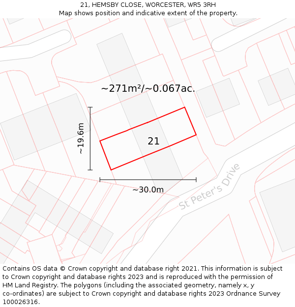 21, HEMSBY CLOSE, WORCESTER, WR5 3RH: Plot and title map