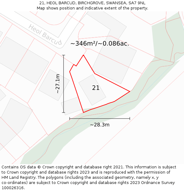 21, HEOL BARCUD, BIRCHGROVE, SWANSEA, SA7 9NL: Plot and title map