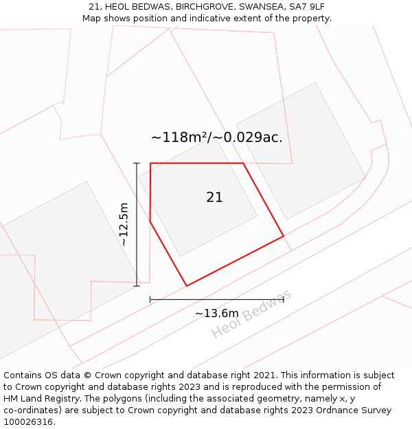 21, HEOL BEDWAS, BIRCHGROVE, SWANSEA, SA7 9LF: Plot and title map