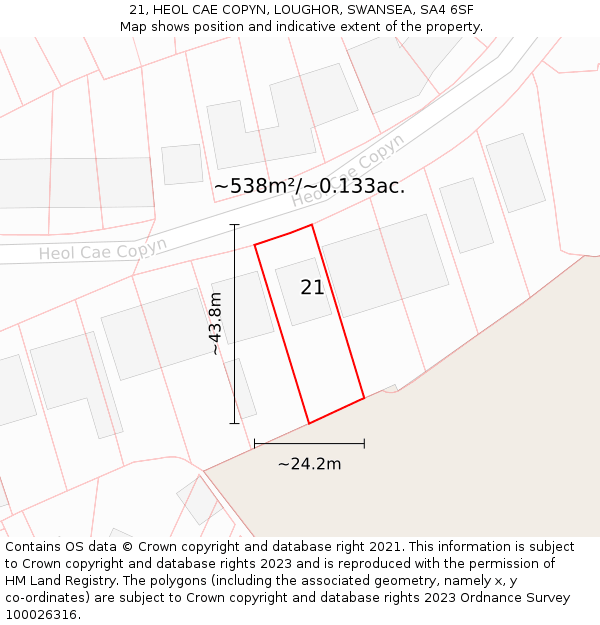 21, HEOL CAE COPYN, LOUGHOR, SWANSEA, SA4 6SF: Plot and title map