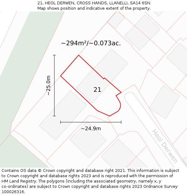 21, HEOL DERWEN, CROSS HANDS, LLANELLI, SA14 6SN: Plot and title map
