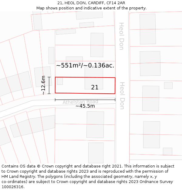 21, HEOL DON, CARDIFF, CF14 2AR: Plot and title map