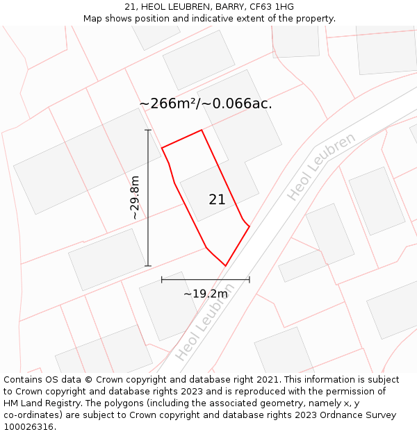 21, HEOL LEUBREN, BARRY, CF63 1HG: Plot and title map