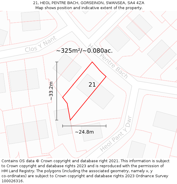 21, HEOL PENTRE BACH, GORSEINON, SWANSEA, SA4 4ZA: Plot and title map