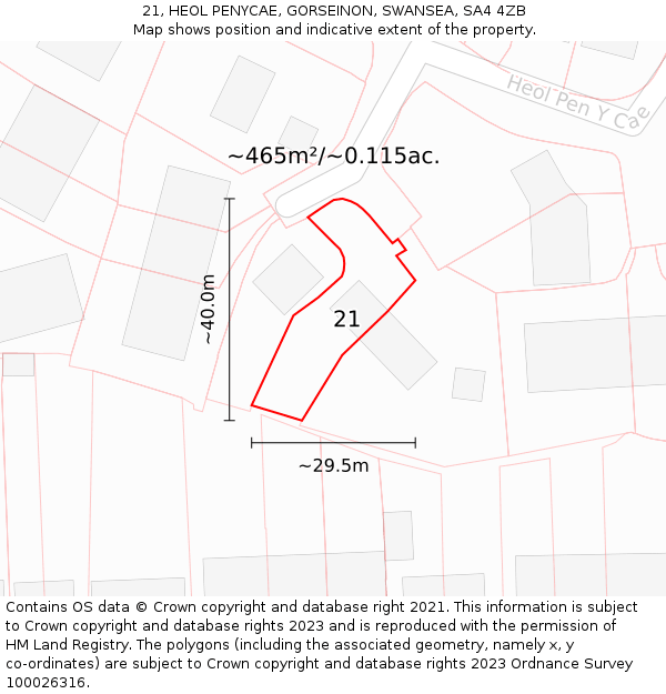 21, HEOL PENYCAE, GORSEINON, SWANSEA, SA4 4ZB: Plot and title map