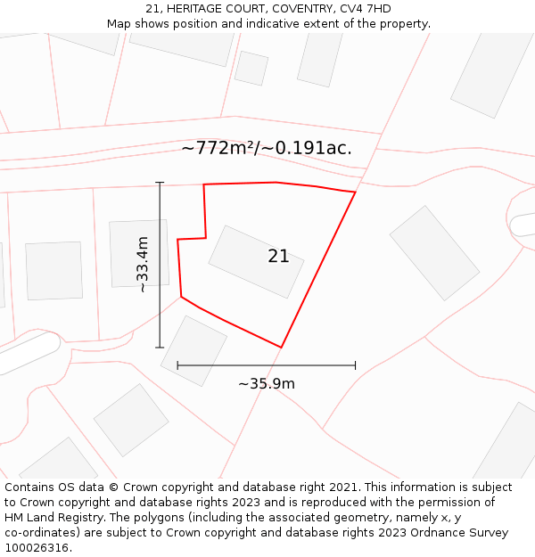 21, HERITAGE COURT, COVENTRY, CV4 7HD: Plot and title map