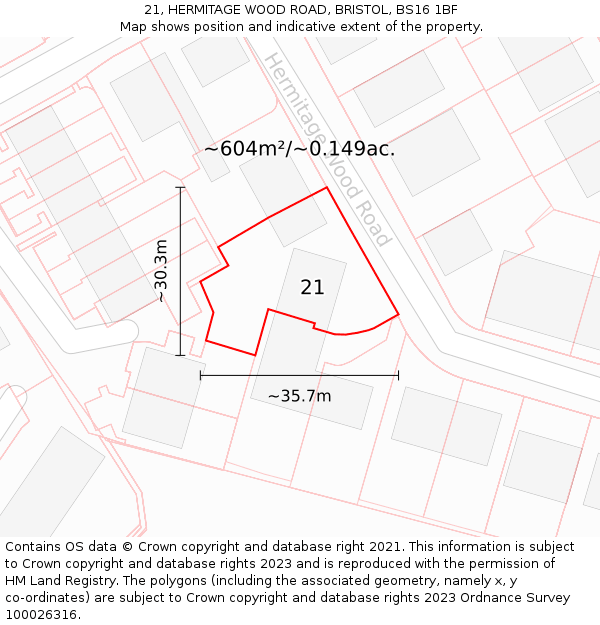 21, HERMITAGE WOOD ROAD, BRISTOL, BS16 1BF: Plot and title map