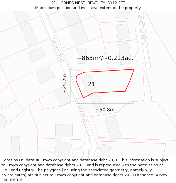 21, HERNES NEST, BEWDLEY, DY12 2ET: Plot and title map