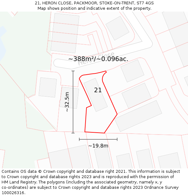 21, HERON CLOSE, PACKMOOR, STOKE-ON-TRENT, ST7 4GS: Plot and title map