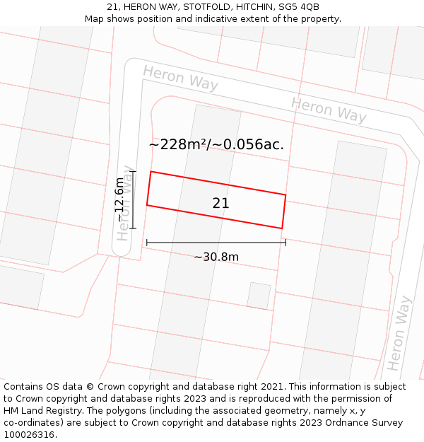 21, HERON WAY, STOTFOLD, HITCHIN, SG5 4QB: Plot and title map