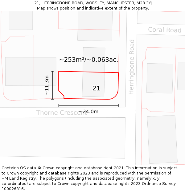 21, HERRINGBONE ROAD, WORSLEY, MANCHESTER, M28 3YJ: Plot and title map