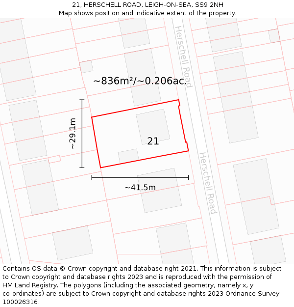 21, HERSCHELL ROAD, LEIGH-ON-SEA, SS9 2NH: Plot and title map