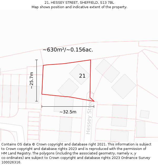 21, HESSEY STREET, SHEFFIELD, S13 7BL: Plot and title map