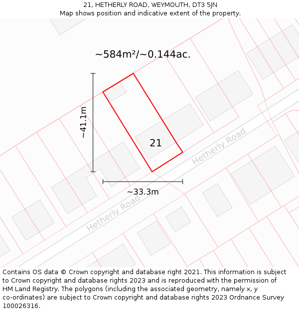 21, HETHERLY ROAD, WEYMOUTH, DT3 5JN: Plot and title map