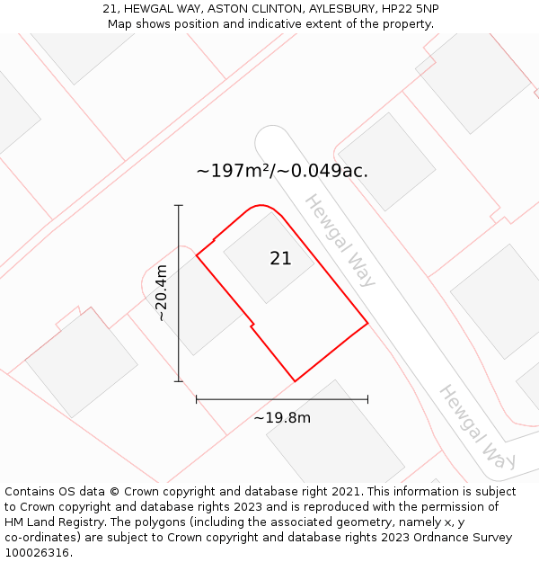 21, HEWGAL WAY, ASTON CLINTON, AYLESBURY, HP22 5NP: Plot and title map