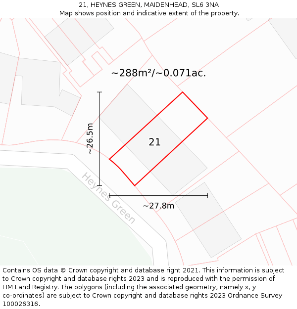 21, HEYNES GREEN, MAIDENHEAD, SL6 3NA: Plot and title map