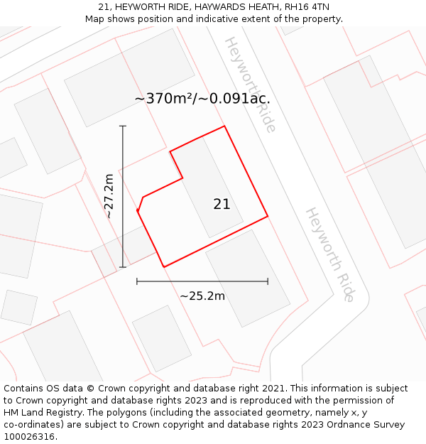 21, HEYWORTH RIDE, HAYWARDS HEATH, RH16 4TN: Plot and title map