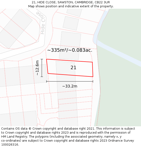 21, HIDE CLOSE, SAWSTON, CAMBRIDGE, CB22 3UR: Plot and title map