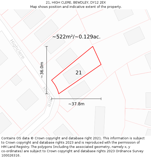 21, HIGH CLERE, BEWDLEY, DY12 2EX: Plot and title map