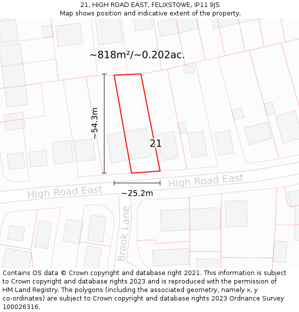 21, HIGH ROAD EAST, FELIXSTOWE, IP11 9JS: Plot and title map