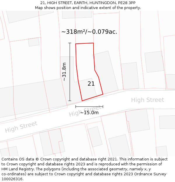 21, HIGH STREET, EARITH, HUNTINGDON, PE28 3PP: Plot and title map