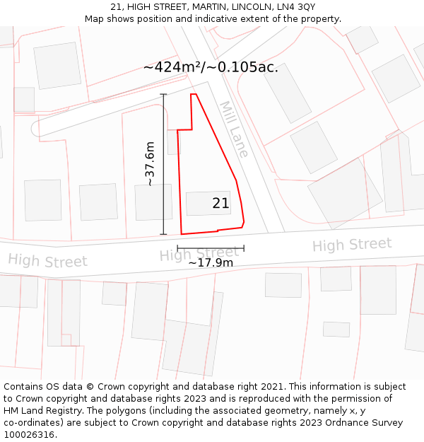 21, HIGH STREET, MARTIN, LINCOLN, LN4 3QY: Plot and title map