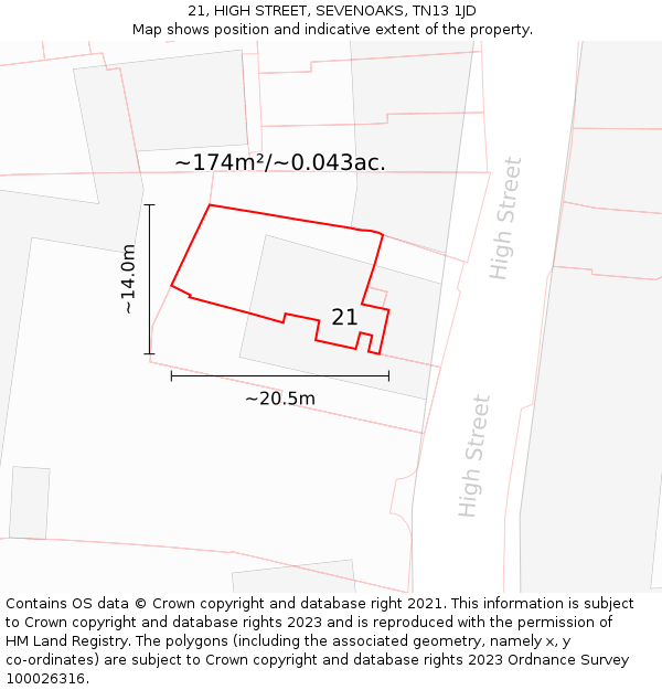 21, HIGH STREET, SEVENOAKS, TN13 1JD: Plot and title map