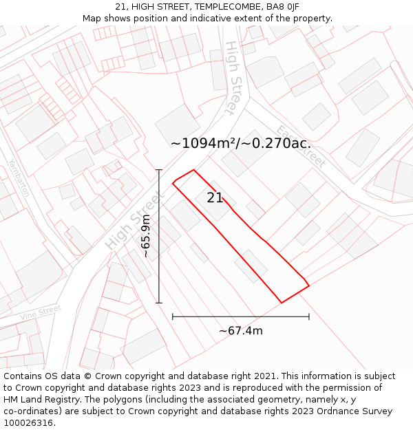 21, HIGH STREET, TEMPLECOMBE, BA8 0JF: Plot and title map