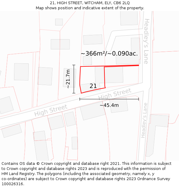 21, HIGH STREET, WITCHAM, ELY, CB6 2LQ: Plot and title map