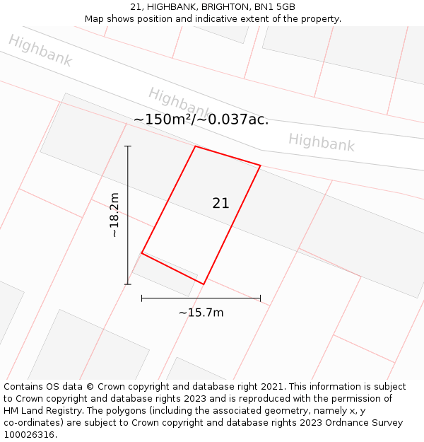 21, HIGHBANK, BRIGHTON, BN1 5GB: Plot and title map