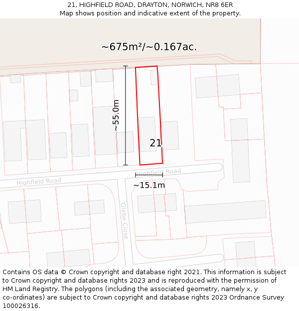 21, HIGHFIELD ROAD, DRAYTON, NORWICH, NR8 6ER: Plot and title map